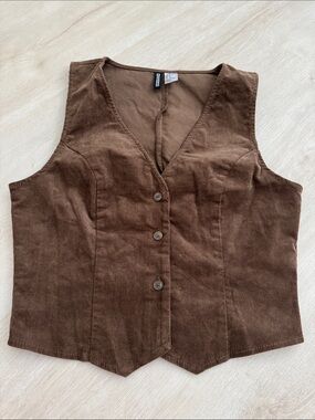 H&M Corduroy Button-Front Womens Vest - Brown